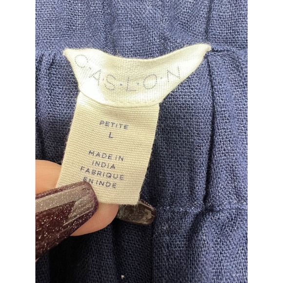 New Caslon Linen Blend Wide Leg Drawstring Waist Blue Pants Size Petite L - Picture 4 of 13